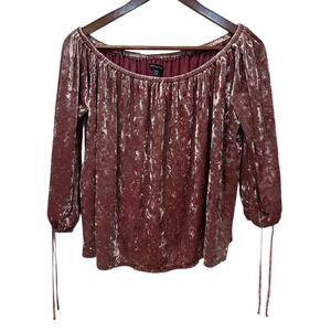 American Eagle Outfitters Velvet Off Shoulder Long Sleeve Top Rose Sz M Cottage